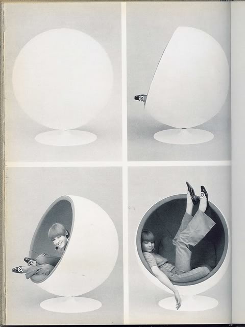 Period catalogue showing the Ball Chair and its built-in telephone