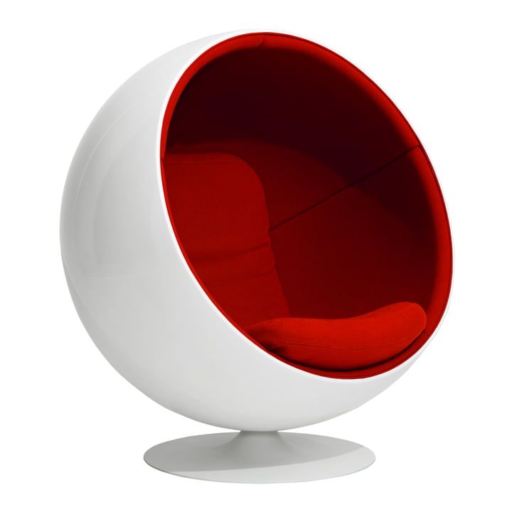The Ball Chair by Eero Aarnio, white shell with red interior