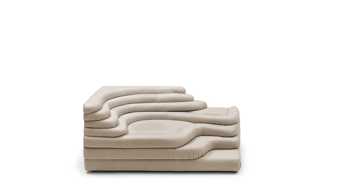 Individual cream leather DS-1025 Terrazza module showing curved stepped cushions and stitched edges