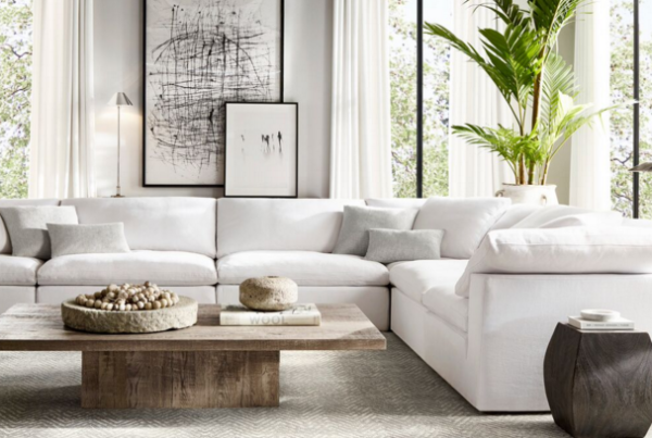 RH Cloud modular sofa in White Washed Belgian Linen, designed by Timothy Oulton