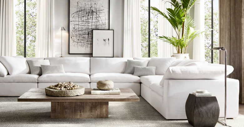 RH Cloud modular sofa in White Washed Belgian Linen, designed by Timothy Oulton